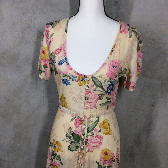 πΈ BOHEMIAN DRESS FLORAL MAXI HILO SWALLOWTAIL BOHO CHIC RUFFLE LONG BUTTON DOWN - Picture 10 of 16